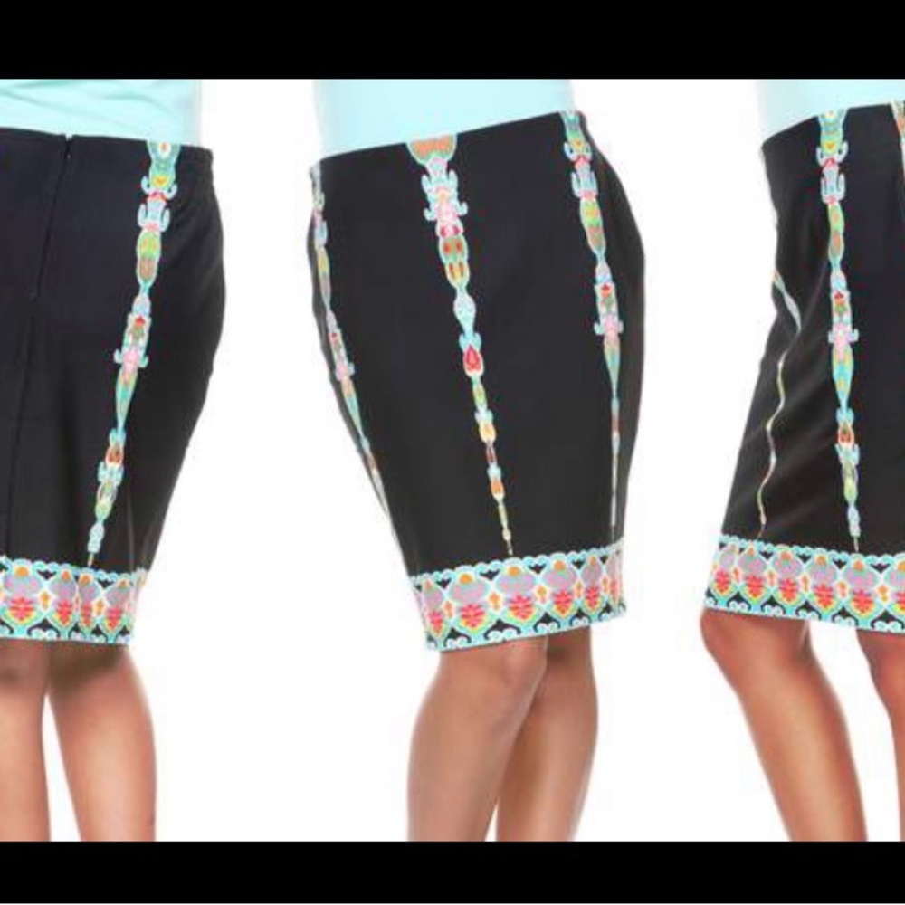 Chic Black Pencil Skirt with Vibrant Embroidery